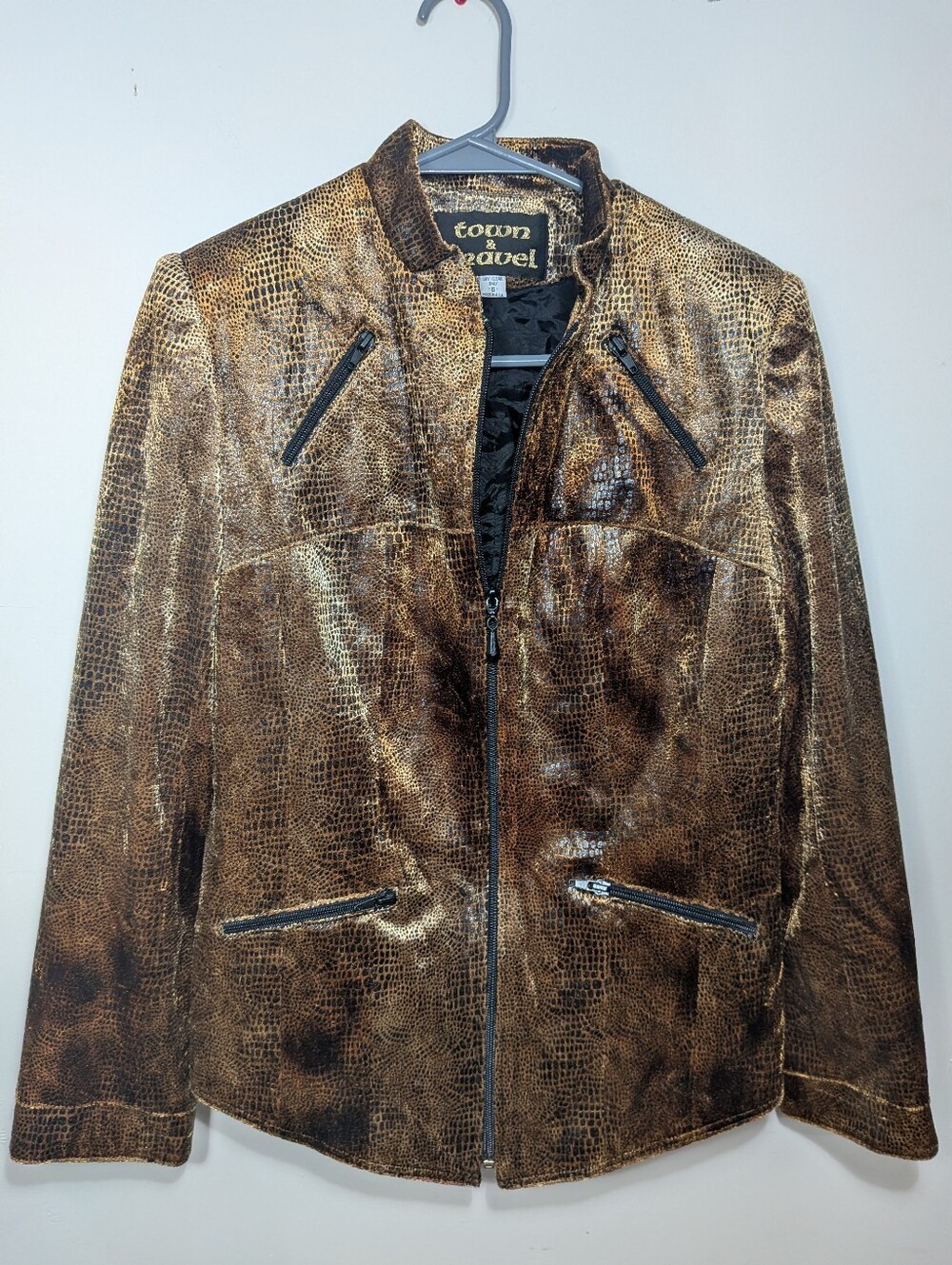 Vintage Town & Travel Women's Brown Snakeskin Print Zip Front Jacket Size 6